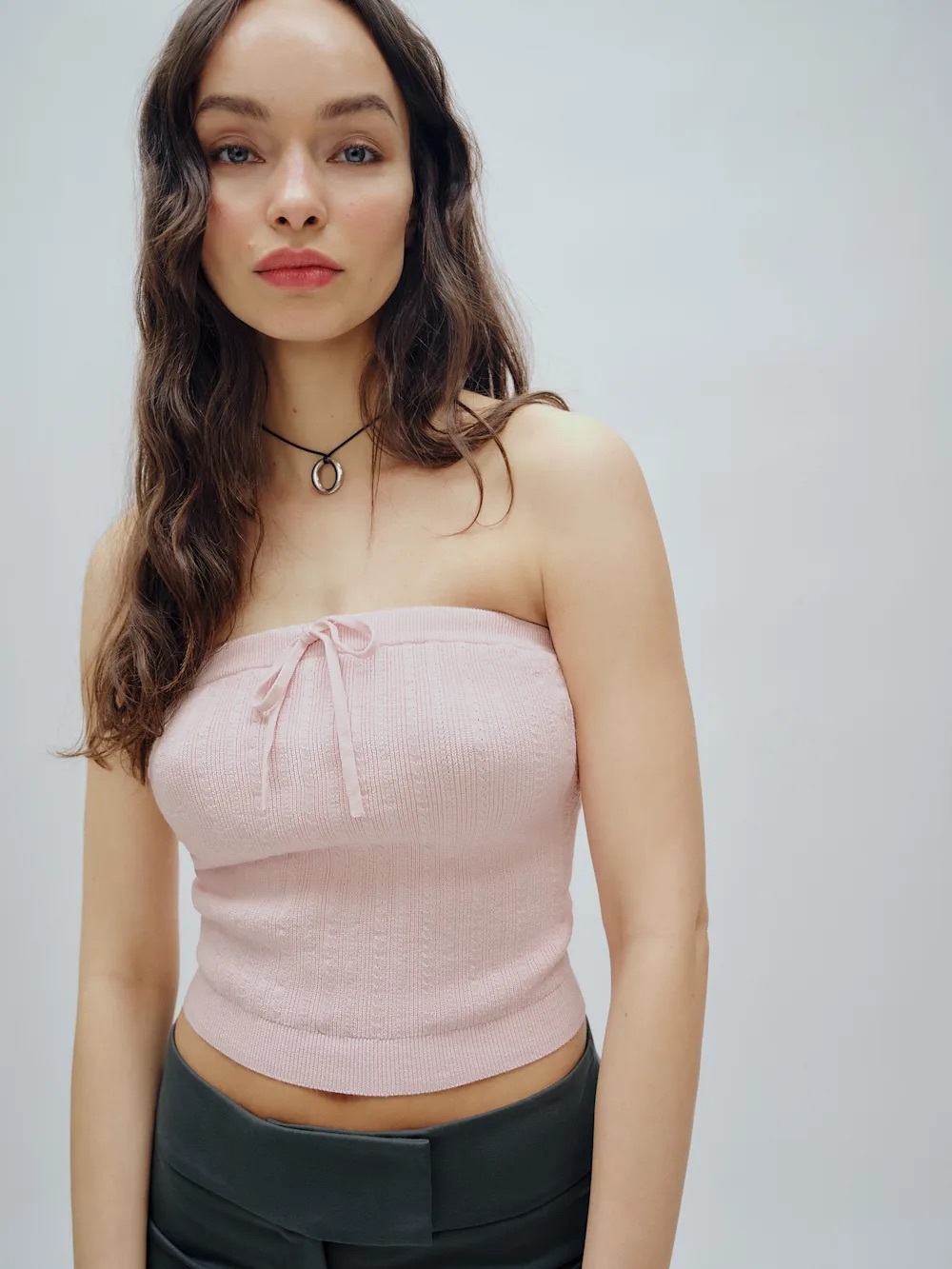 NWT Reformation Zazie Cotton Strapless Sweater in Cherry Blossom